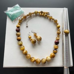 NWT Vintage Jay King Tigers Eye Sterling Necklace Set
